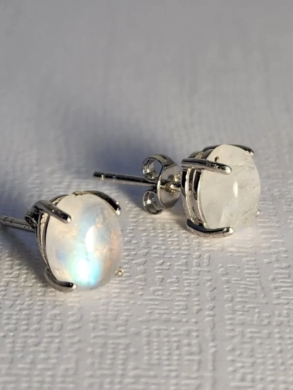 VTG NIB 925 Natural Clear Blue Fire Rainbow Moonstone Stud Earrings My Last One - Picture 6 of 14